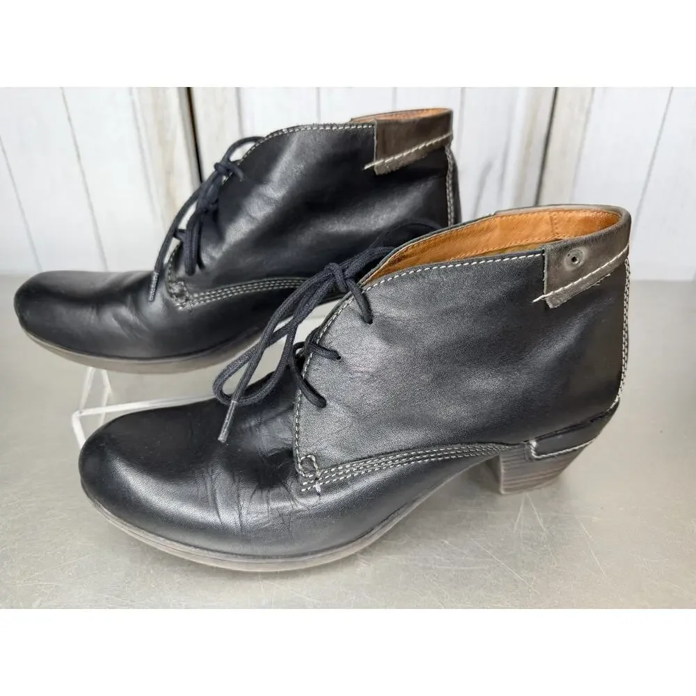 Pikolinos Womens Booties Black Leather Ankle Boots Victorian Tie Size 38